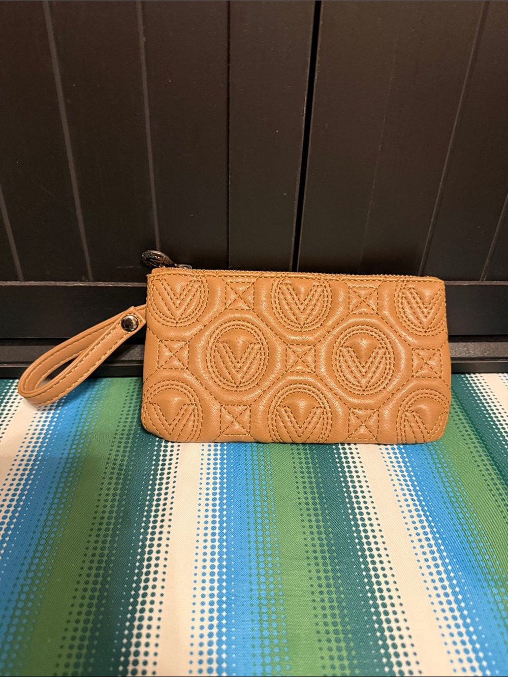 Valentino Orlandi Tan Quilted Leather Wristlet Clutch